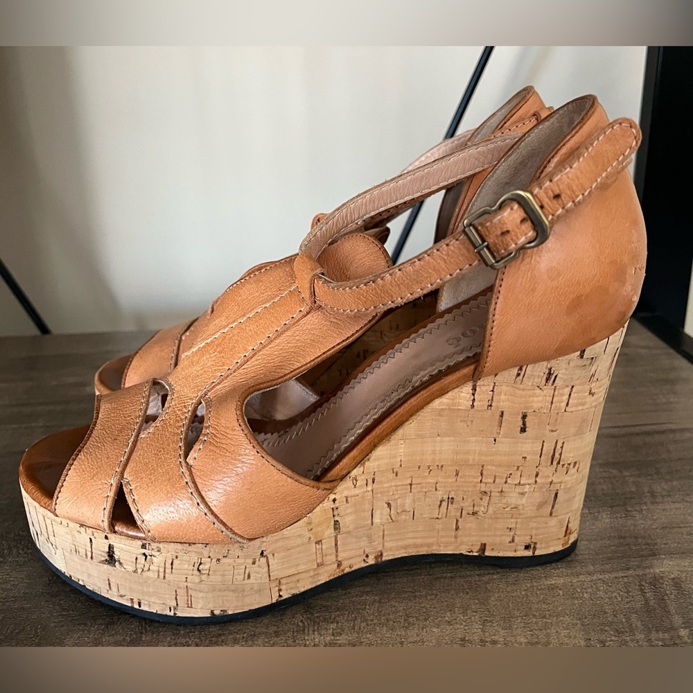 Chloe Cork Tan Wedge Sandals Size 36.5